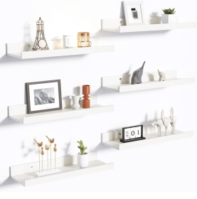 Floating Shelves for Wall, Wall Shelves for Decor Storage Set of 6, Wall Mounted Wood Shelf for Bedroom, Living Room, Bathroom, Kitchen