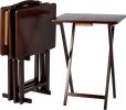 Foldable TV Tray Table with Storage Rack, Space-Saving Design, Sturdy Wood, 14.6"L x 19"W x 26"H, Espresso, 4-Pack