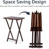 Foldable TV Tray Table with Storage Rack, Space-Saving Design, Sturdy Wood, 14.6"L x 19"W x 26"H, Espresso, 4-Pack
