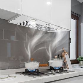 Insert Range Hood, 800CFM 3-Speed, 36 Inch Stainless Steel Built-in Kitchen Vent With Push Button Control LED Lights Baffle Filters, Ducted/Ductl (Option: silver)