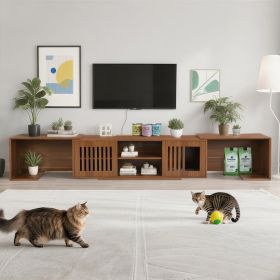 Mid-Century Modern 54.3in Extendable Media Center Piece Console Wood Sliding Doors, Hidden Box Angle Adjustable (Option: Walnut)